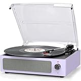 Record Player for Vinyl Turntable for Vinyl Records with Speakers Belt-Driven Turntable 3-Speed 3 Size 33 1/3 45 78 RPM Wireless Playback Headphone AUX-in RCA Line LP Vinyl Players Auto Stop Purple