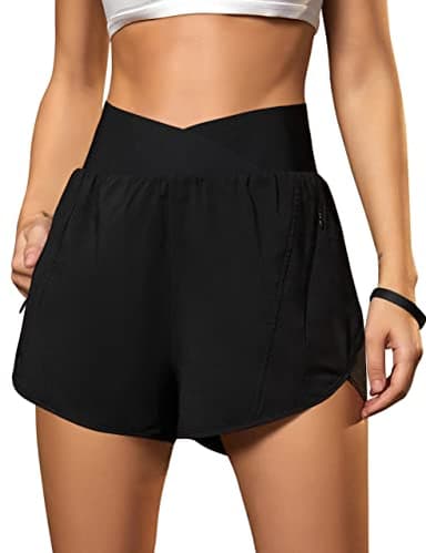 Blooming Jelly Women's Workout Shorts Athletic Running Elastic High Waisted Black Gym Yoga Shorts with Zipper Pockets (Black,Medium)