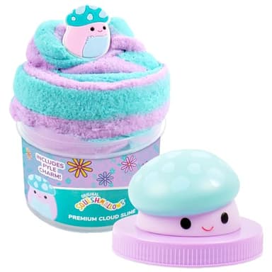 Original Squishmallows Pyle The Mushroom Premium Cloud Slime, Grape Scent, 8 oz. Jar Storage Container with Figurine Topper, Rubber Charm, Goodie Bags Stuffers, Kids Party Favors, Sensory Toys