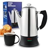 APOXCON Electric Coffee Percolator ETL Approved 12 Cup Stainless Steel Coffee Maker with Heat Resistant Tough Glass Knob Automatic Keep Warm & Cordless Serving Classic Coffee Pot with On/OFF Switch