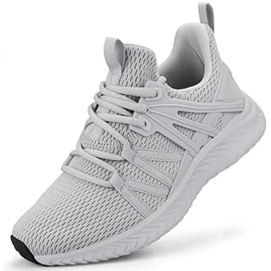 Abboos Womens Non Slip Running Shoes Breathable Mesh Sneakers Athletic Gym Sports Walking Shoes for Women Grey Size 9