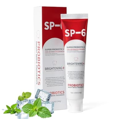 SP-6 Probiotic Whitening Toothpaste, SP-6 Probiotic Toothpaste, Enhanced Formula with 6 Probiotics for Teeth Whitening/Brightening, Enamel-Safe, Fluoride-Free, Fresh Mint Flavor, 4.9oz (1)