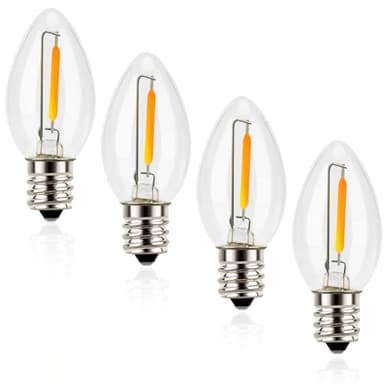 Emotionlite Night Light Bulbs, C7 Candelabra LED Light Bulbs, E12 Chandelier Base, 4W 5W 6W 7W Incandescent Equivalent, Neutral White, 5000K, Clear, 4 Pack