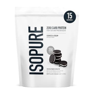 Isopure Zero Carb 100% Pure Whey Isolate Protein Powder, Gluten Free, With Vitamins, Cookies & Cream, 25g Protein Per Serving, 1 Lb, 15 Servings (Packaging May Vary)