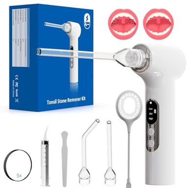 Sinkawa Upgraded Electronic Tonsil Stone Remover，6 in 1 Tonsil Stone Removal Kit，Tonsil Stone Vacuum with Built-in Blue Light，Easy to Use, Fight Bad Breath, Instant Suction