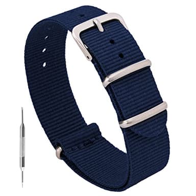 Benchmark Basics Nylon Watch Band - Waterproof Ballistic Nylon One-Piece Military Watch Straps for Men & Women (24mm, Navy Blue)