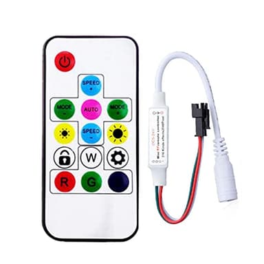 WS2812B WS2811 Addressable LED Controller RF Remote Wireless Mini Controller 5-24V DC for WS2812 WS2811 Dream Color Rainbow RGB LED Pixel Strip Panel Light, 3pin JST Connector 200 Color Modes