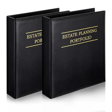 Skyygemm 2 Pcs Estate Planning Portfolio Binder PU Leather 3 Ring Binders with Gold Title and Index Tab Dividers, 11'' x 11.8'' x 2.4'' Estate Planning Organizer (Black)