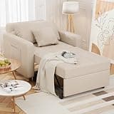 JFHID 36" Sleeper Chair, Convertible Chair Bed for Adults, 3-in-1 Pull Out Sofa Chair with Pillow, Side Pocket and Adjustable Backrest for Small Space, RV, Living Room, Apartment, Beige
