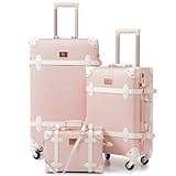 urecity Vintage Luggage Sets of 3 Piece - Hardside Lightweight Spinner Suitcases - Retro Travel Set includes Under Seat Train Case, 26"+20"+12" (Elegant Pink)