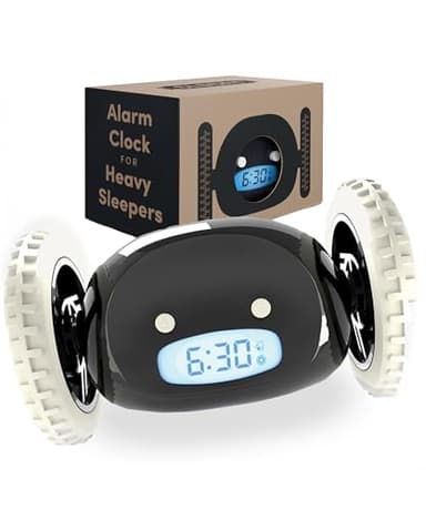 CLOCKY Alarm Clock on Wheels – Loud Rolling Alarm Clock for Heavy Sleepers | Runaway Clock that Jumps & Runs to Wake You Up | Funny Unique Gift for Adults, Teens & Kids Bedrooms (Black)