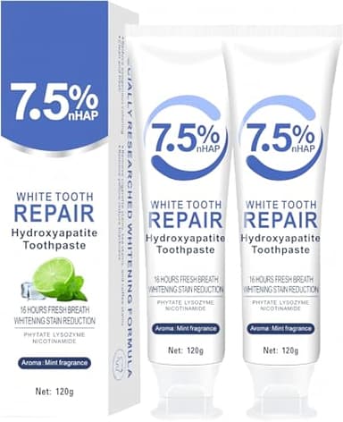 7.5% Hydroxyapatite Toothpaste for Enamel Protection, Fluoride-Free Formula with Gentle Mint, for Sensitive Teeth, Daily Protection, Long-Lasting Fresh Breath, 4.23 Oz (2)