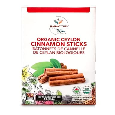 Premium Organic Ceylon Cinnamon Sticks - 1 LB (454g), True Ceylon, USDA Certified, Non-GMO, Gluten-Free, Pure Sri Lankan Cinnamon for Cooking & Baking