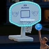 Solar Pool Basketball Hoop with Lights, Oversized Pool Toys with 2 Balls/Pump for Poolside Water Basketball Game, LED Pool Basketball Goal for Inground Pool & Deck - Swimming Pool Game for Kids Adults