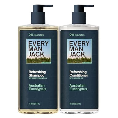Every Man Jack Men's Shampoo and Conditioner Set - Australian Eucalyptus - Made w/Plant Powered Refreshing Ingredients like Peppermint & Jojoba Oil - 16 fl oz (2 Pack)
