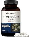 NatureBell Magnesium Citrate 500mg, 240 Capsules | High Purity Elemental Form – Extra Strength | Essential Mineral for Heart, Muscle, & Digestion Support – Non-GMO & No Gluten