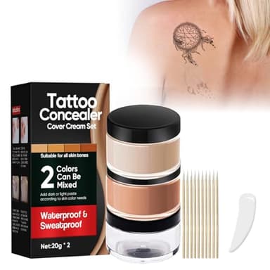 Tattoo Cover Up, 2 Colors Waterproof & Sweatproof Tattoo Cover Up Makeup, Long Lasting and Invisible Body Makeup Suitable for Vitiligo, Dark Spots, Scars-Natural