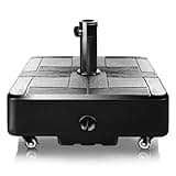 FRUITEAM 155lb Capacity Fillable Portable Umbrella Base with Wheels,Patio Umbrella Base Heavy Duty, Square Market Stand for Patio,Outdoor,Deck w/ 4 Wheels, 2 Locks, 1 Knobs, Wind-Resistant Design