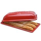 Pohido French Bread Baking Pan with Three Independent Slots and Cover,Ceramic Rectangular Bread Baking Tray with Even Heating and Crispy Crusts
