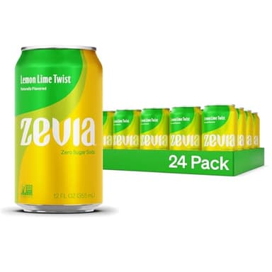 Zevia Zero Sugar Soda, Lemon Lime Twist, 12 oz Cans (24-Pack) – Naturally Sweetened, Non-GMO Project Verified, Gluten-Free, Vegan