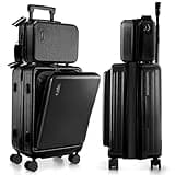 TRAVELARIM 22 Inch Carry On Luggage, Carry On Suitcase with Wheels, Hardside Luggage Carry On, Expandable Black Small Suitcase, Hard Shell Carry-on Luggage, Spinner Luggage with Cosmetic Carry On Bag