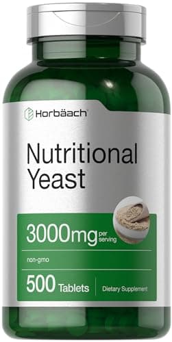 Horbaach Nutritional Yeast Tablets 3000mg | 500 Count | with B12, B1, B2, and Niacin | Non-GMO & Gluten Free Supplement