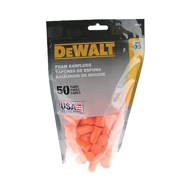 DEWALT DPG63BG50 Orange Bell Shaped Foam Earplugs - NRR 33 dB - Uncorded - 50 Pair Resealable Contractor Bag - Made in USA - ANSI S3.19 Compliant