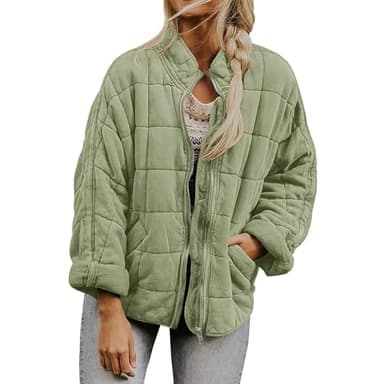 Free People Dup Es,Free People Inspired Clothes Dupe Quilted Jackets for Women Puffer Lightweight Zip Up Winter Coats Womens Packable Oversized Plus Size Jacket Green