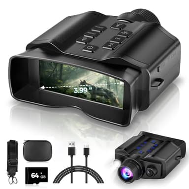 HEXEUM Night Vision Goggles for Adults, 3.99" HD Screen, 10000mAh Rechargeable Night Vision Binoculars with 64GB Card for Hunting Camping Surveillance