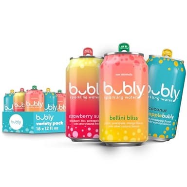 bubly Sparkling Water, 3 Flavor Variety Pack (Bellini, Strawberry Sunset, Coconut Pineapple), Zero Sugar & Zero Calories, 12 Fl Oz Cans (Pack of 18)