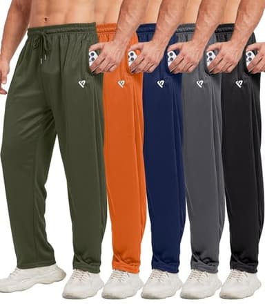 lomsoe 5 Pack Mens Sweatpants Open Bottom Joggers for Men with Zip Pockets Loose Fit Mesh Athletic Pants for Running,Casual(Black,Dark Gray,Army Green,Orange,Navy,M)