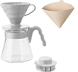 Hario V60 Pour Over Starter Set with Dripper, Glass Server and Filters, Size 02, Pale Grey
