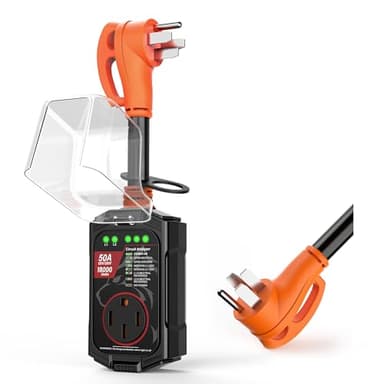 Vehiker 𝟏𝟖𝟎𝟎𝟎 𝐉𝐨𝐮𝐥𝐞𝐬-RV Surge Protector 50 Amp, RV Power Surge Voltage Protection, RV Adapter Plug for Camper, Circuit Analyzer for Travel Trailers with Waterpoof Cover(Orange)