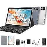 Tablet10 inch 2025 Latest Android14 tablet 4G Cellular tablets with 2 Sim Slot 128GB ROM+14GB RAM+1TB Expand Octa-Core 5G WiFi Tablet 13MP+8MP 7000mAh BT5.0 GPS tablet with keyboard mouse pen Grey