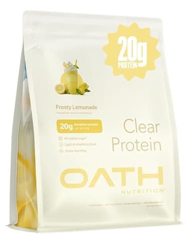 Oath Nutrition Clear Whey Isolate Protein Powder, Frosty Lemonade, 20g Complete Protein per Serving, No Added Sugar, Grass-Fed, 21 Servings