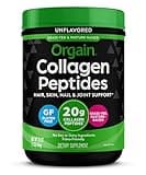 Orgain Hydrolyzed Collagen Peptides Powder For Women & Men, 20g Grass Fed Collagen, Unflavored - Hair, Skin, Nail, & Joint Support Supplement, Paleo & Keto, Non-GMO, Type I and III, 1lb