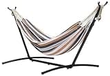 Amazon Basics Double 2 Person Heavy Duty Hammock with Space Saving Steel Stand and Carrying Case, 470lb Capacity, Multicolor, 118 L x 46.1 W x 39.4 H inches