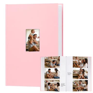 Aevdor 450 Pockets Photo Album 4x6 with Writing Space, Large Capacity Baby Wedding Family Picture Album with Notes, Linen Cover Acid Free Pages Photo Book for Family Wedding Baby Party Pictures,Pink