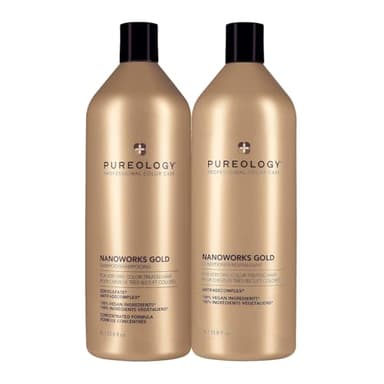 Pureology Nanoworks Gold Shampoo & Conditioner Bundle - For Very Dry and Color-Treated Hair, Sulfate-Free & Vegan