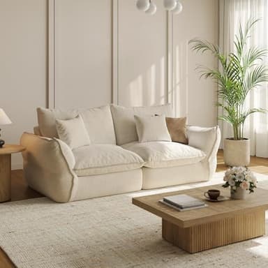 SOFA-IN-BOX 81'' Down Blend Loveseat, Deep Seat Cloud Sofa with Feather-Filled Cushions, Ultra Soft Sink-in Comfort Couch for Living Room, Modern Oversized Sofa – Ivory White