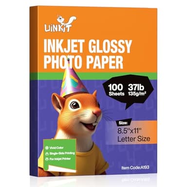 Uinkit 37lb Thin Flyer Paper Glossy 8.5x11 Inkjet 100 Sheets Single Side DIY Chip Bag 135gsm Printer Picture for Inkjet Printer with Dye Ink Letter size A4 Brochure (8.5X11X100)