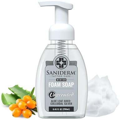 Saniderm Foaming Tattoo Soap (8.45oz Home Size) – Gentle Soap for Tattooed Skin, Infused with Antimicrobial Colloidal Silver, Aloe Vera, and Nourishing Sea Buckthorn Oil