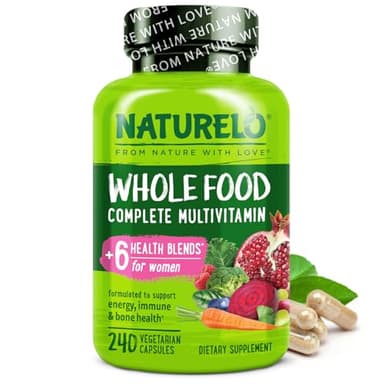 NATURELO Whole Food Multivitamin for Women - with Vitamins, Minerals, & Organic Extracts - Supplement for Energy and Heart Health - Non GMO - 240 Vegan Capsules
