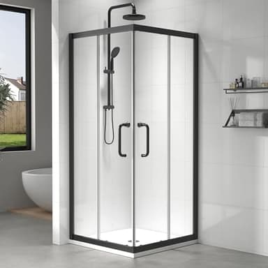 EASYWORC Corner Shower Enclosure 36" W x 36" W x 72" H in Matte Black, Double Sliding Corner Shower Door with Nano Explosion-Proof Film, 1/4" (6mm) Tempered Glass (Shower Base Not Included)