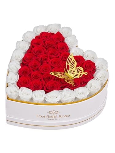 Eterfield 47 Preserved Roses in Heart Shape Box, Forever Flowers Rose Box Preserved Flowers Birthday Gifts for Her Mom Women Wife Anniversary Valentines Day Mothers Day, Red