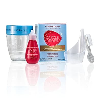 CONNOISSEURS Dazzle Drops Advanced Jewelry Cleaner Concentrate - Makes Fresh Solution Every Time - Includes Dipping Spoon, Brush, and Container