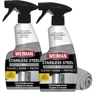 Weiman Stainless Steel Cleaner and Polish, 3-in-1 Stainless Steel Cleaning Spray for Appliances, Cuts Grease & Grime, Removes Fingerprints, Smudges, Residue & Water Spots, Streak-Free Shine