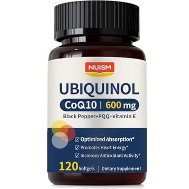 NUISM CoQ10 600mg Softgels,Ubiquinol Q10 Coenzyme Supplement,Coq 10 600mg Vitamins Maximum Absorption,Antioxidant Support for Heart Health & Energy