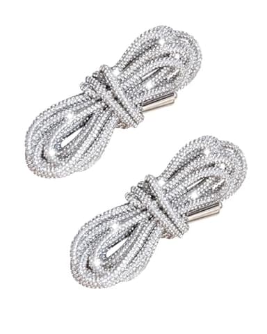 HERSAUL Bling Shoe Laces for Sneakers & Concert Outfits - 2PCS Rhinestone Sparkle Laces, Metallic Glitter Rope for Boots, Hoodies, Rave Costumes, Festival Accessories (47" Length, Silvery)