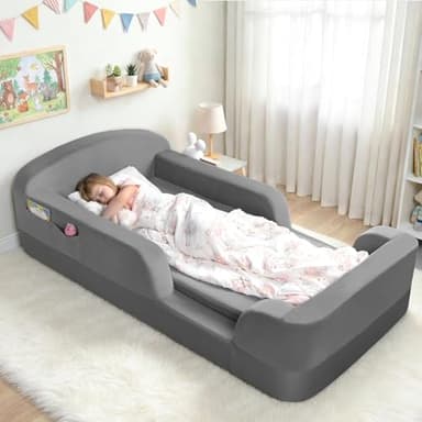 ENITYA Toddler Floor Bed, No Assembly Needed, Mattress Included, Boneless Kids Foam Bed with Built-in Guardrails, Ideal for Boys and Girls Aged 2-6 Years,Grey